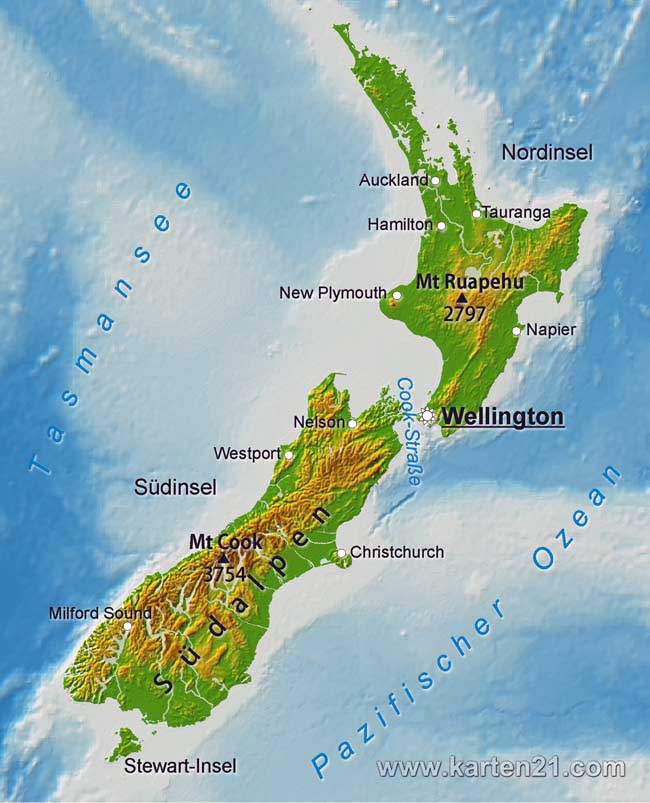 Karte von Neuseeland – Karten21.com